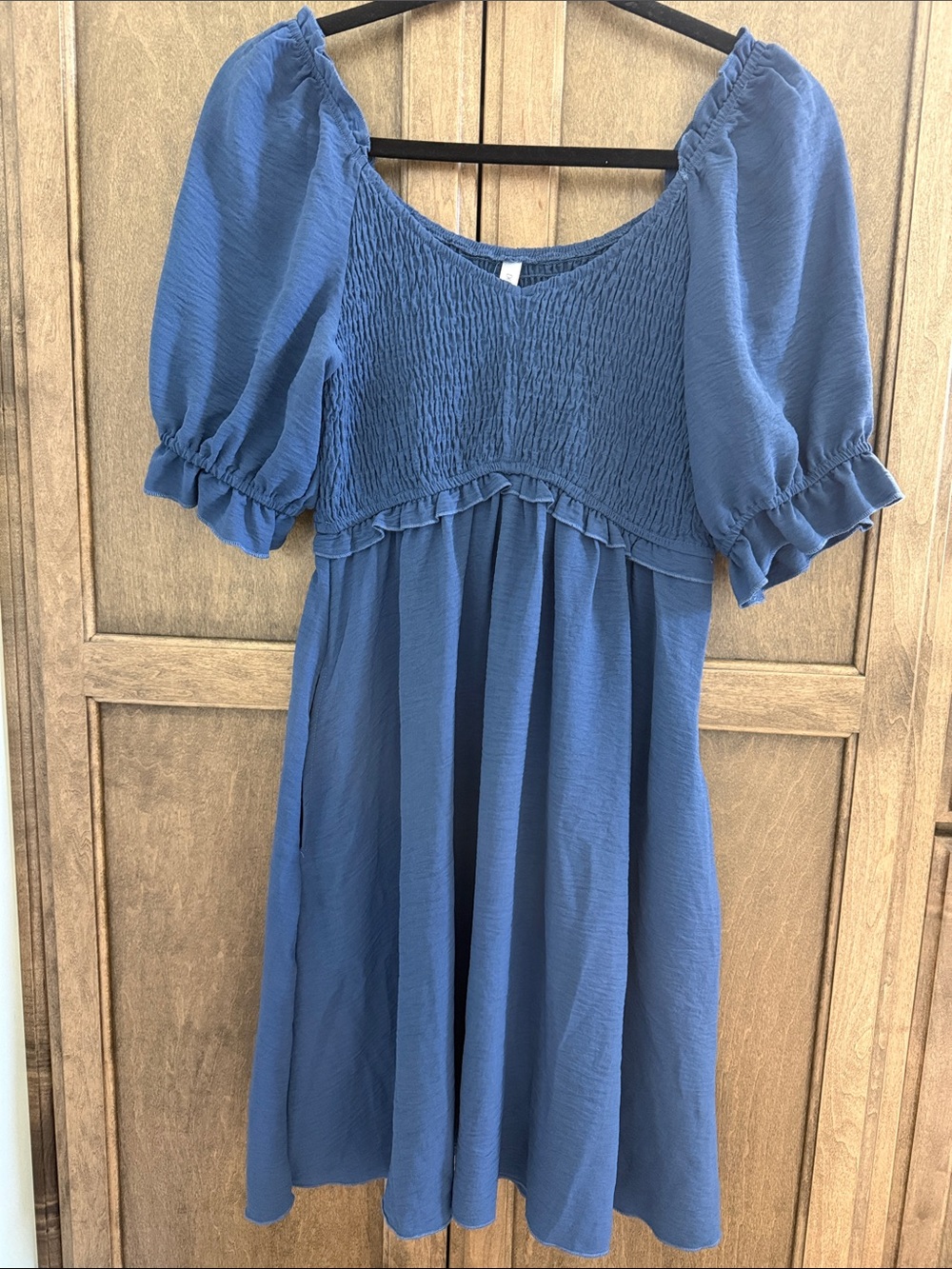 Dokotoo Smocked Babydoll Mini Dress Blue Like New